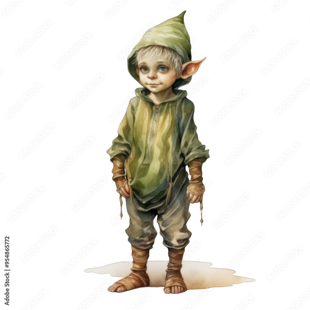 A Young Elf Boy with Pointed Ears and a Green Hood A Young Elf Boy with Pointed Ears and a Green Hood