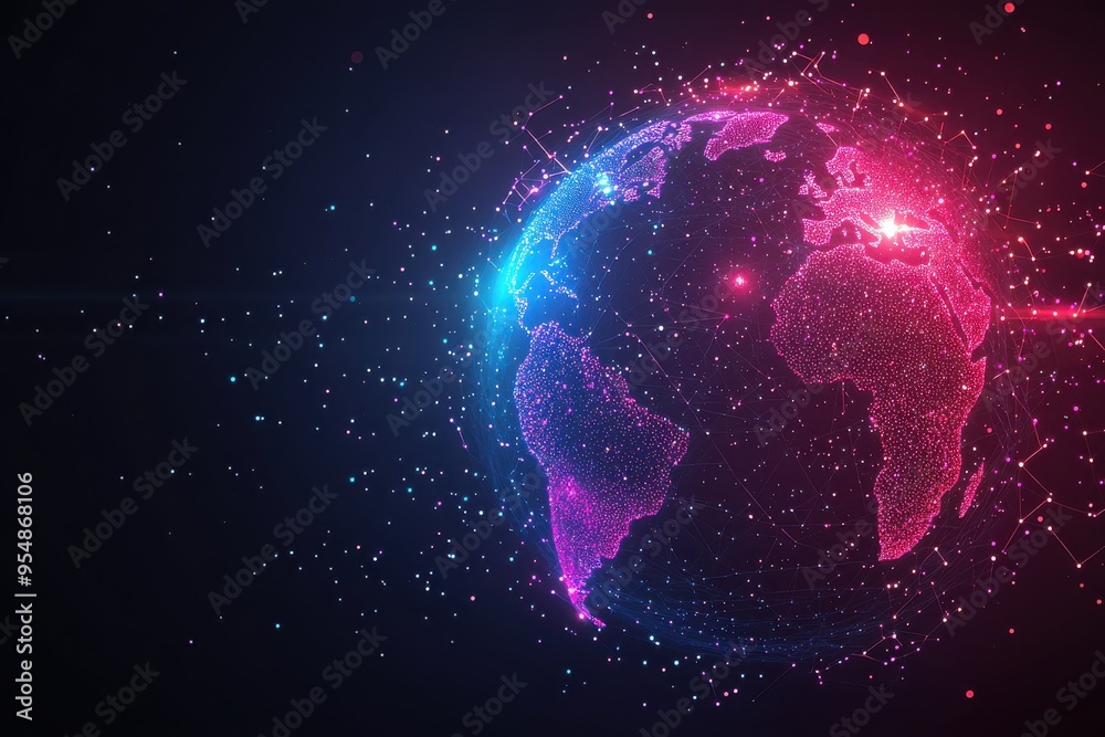 Glowing digital globe with shimmering energy flow Glowing digital globe with shimmering energy flow