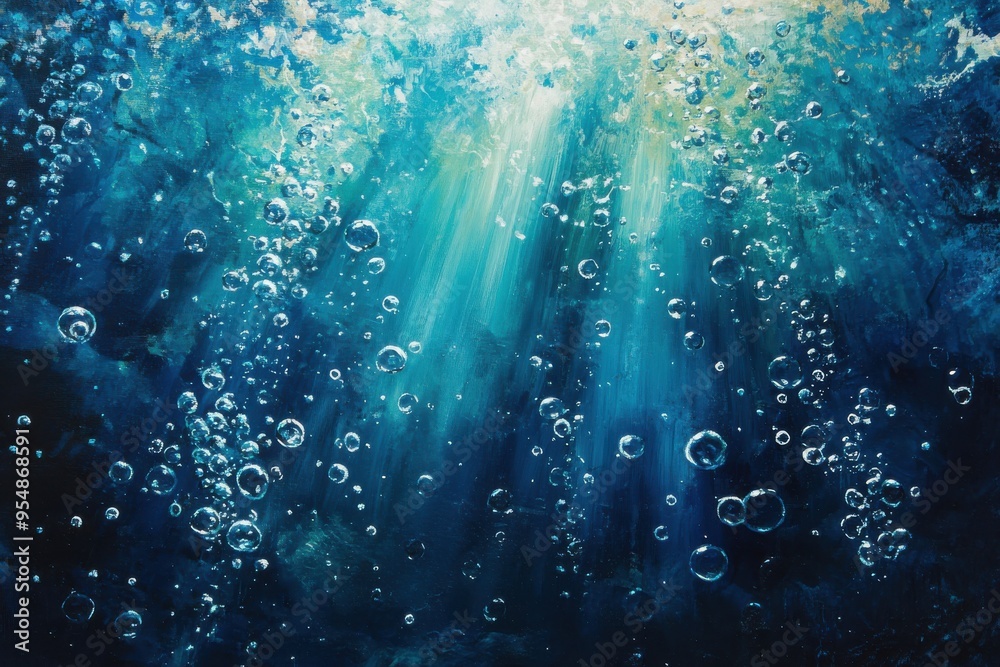 Obraz premium An enchanting underwater scene filled with bubbles rising toward the water's surface