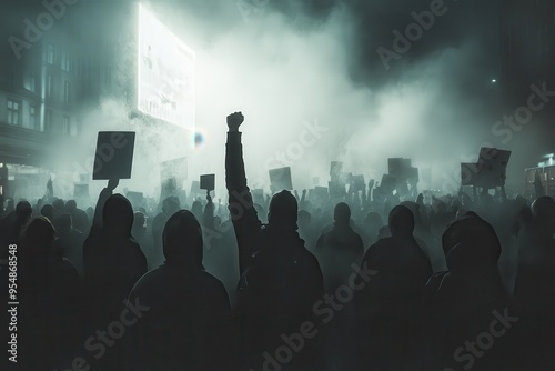 An emotionally charged scene at a protest where a crowd of demonstrators photo