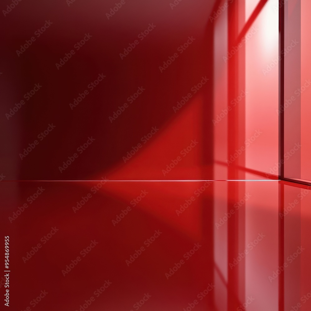 Obraz premium Abstract Red Room Interior with Window Light Reflection - Minimalist Modern Design Background