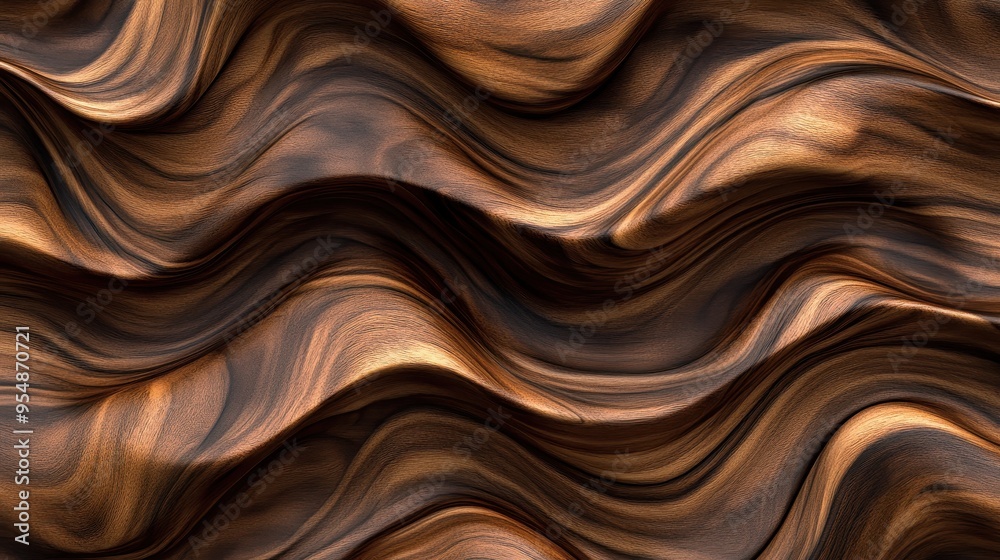 Abstract Wavy Wooden Texture Background - Brown, Dark Wood Grain Pattern