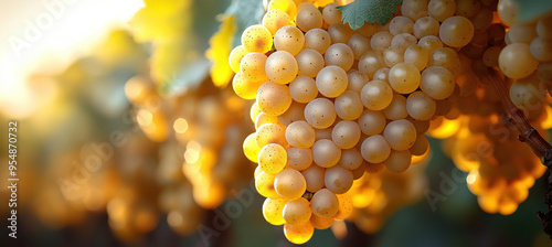 Yellow-toned white grapes on the vine