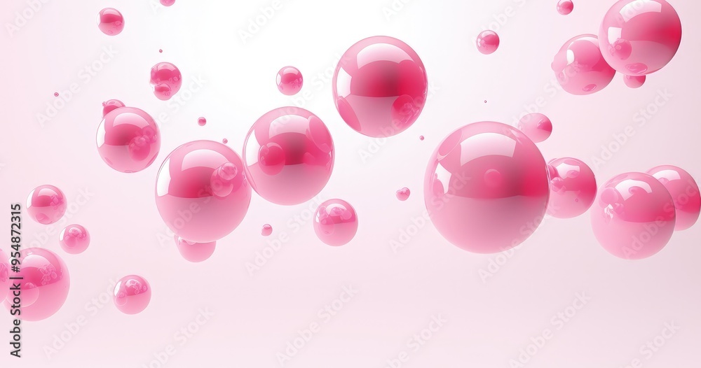 A collection of glossy pink bubbles floating in a soft pink background, creating a whimsical and light atmosphere. A collection of glossy pink bubbles floating in a soft pink background, creating a whimsical and light atmosphere.