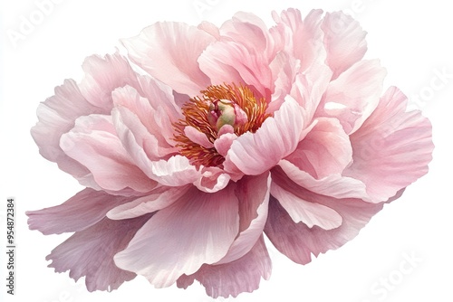 Watercolor Pink Peony Flower Isolated on White Background. photo