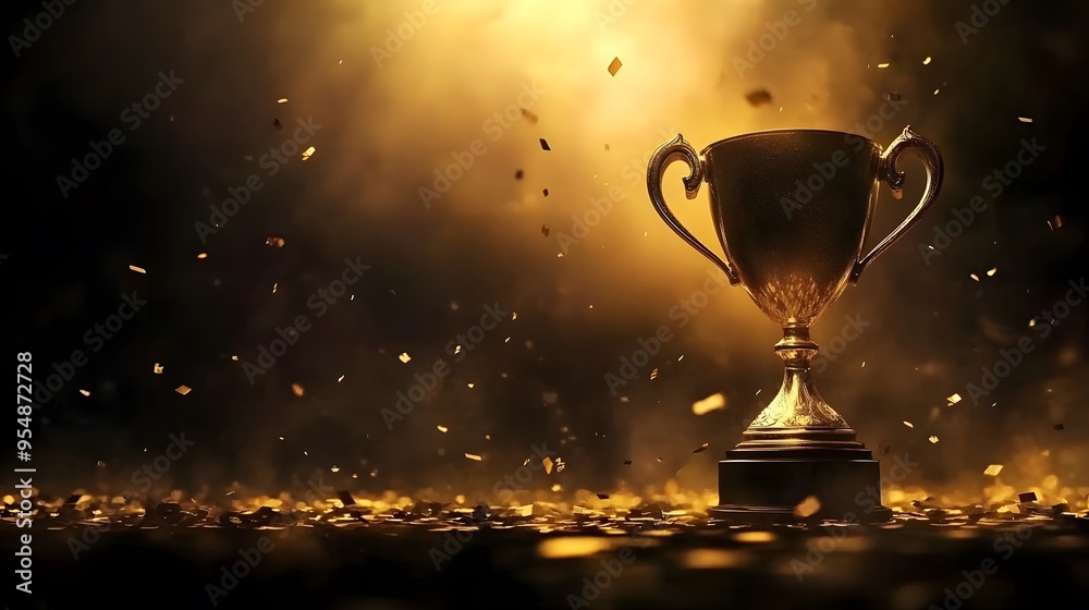 Golden Business Trophy with Smoky Mystique on Dark Canvas, Professional High-Definition Stock Composition Golden Business Trophy with Smoky Mystique on Dark Canvas, Professional High-Definition Stock Composition