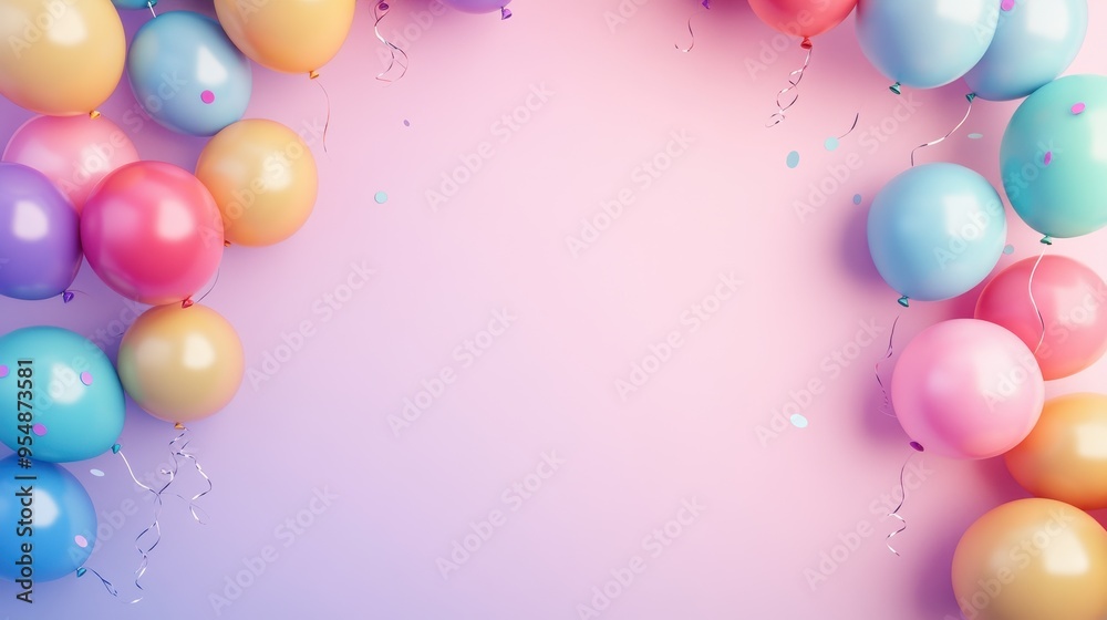 custom made wallpaper toronto digitalColorful Balloons and Confetti Border on Pink Background for Birthday Party or Celebration Design
