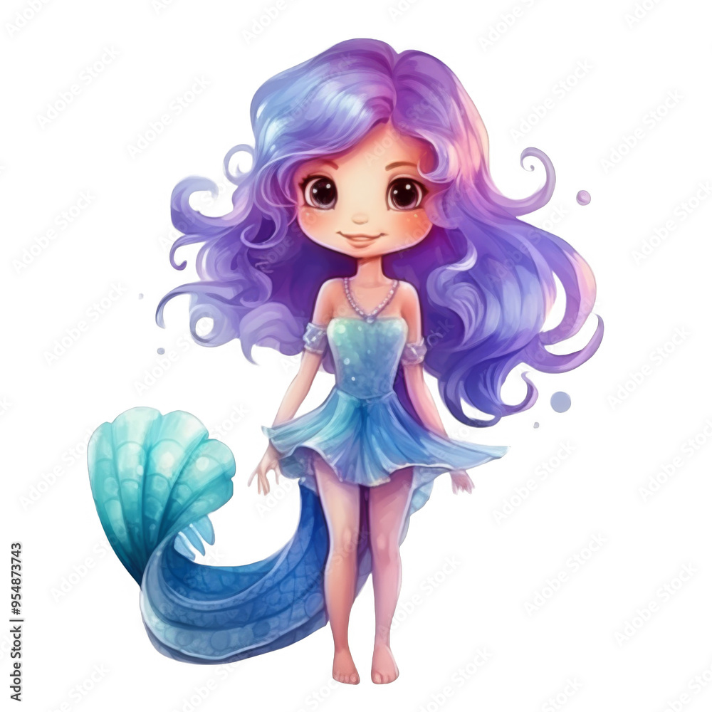 Cute Mermaid with Purple Hair and Blue Tail Cute Mermaid with Purple Hair and Blue Tail