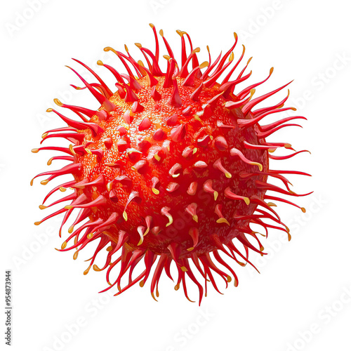 Vibrant 3D illustration of a virus with spiky surface, representing microscopic biology and health concepts.