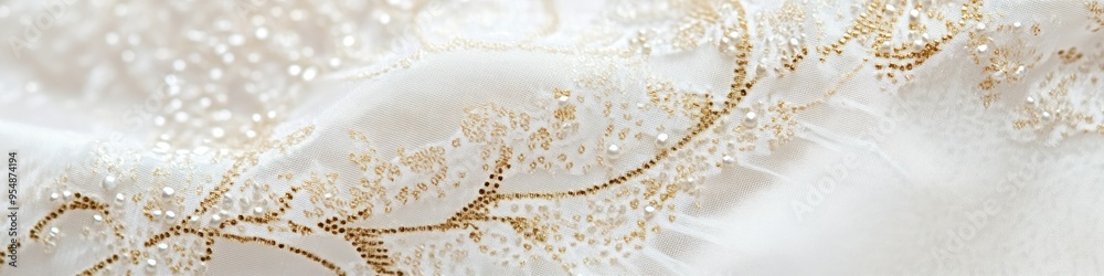 Textile banner in white and gold with detailed patterns and textures. Textile banner in white and gold with detailed patterns and textures.