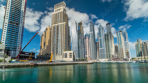 Dubai Marina towers and canal in Dubai timelapse hyperlapse