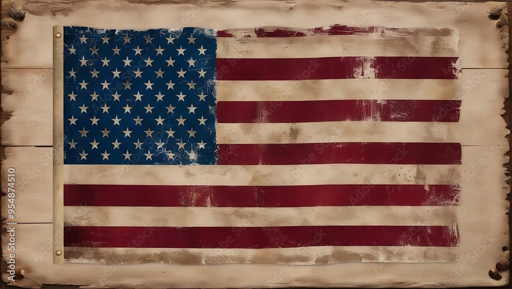 Fototapeta premium A vintage-style American flag with a rustic, weathered texture.