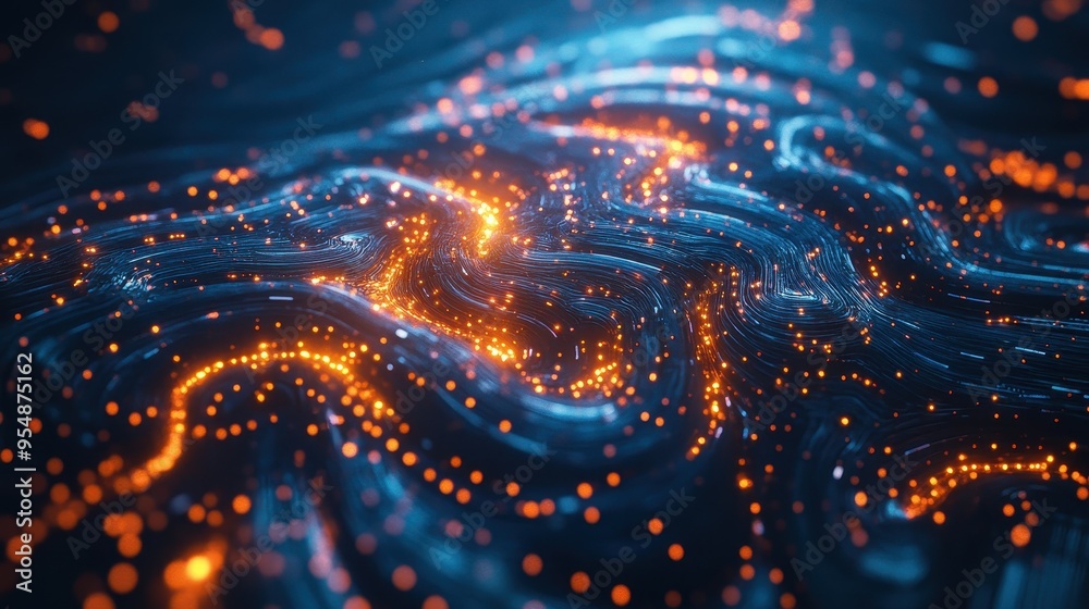 Abstract Blue and Orange Swirling Background with Glowing Lights. Abstract Blue and Orange Swirling Background with Glowing Lights.