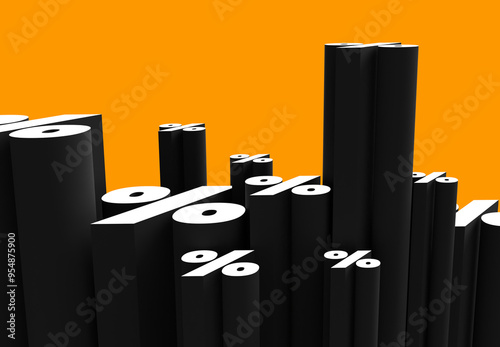 percent 3d sign city ​​silhouette buildings real estate prices growth