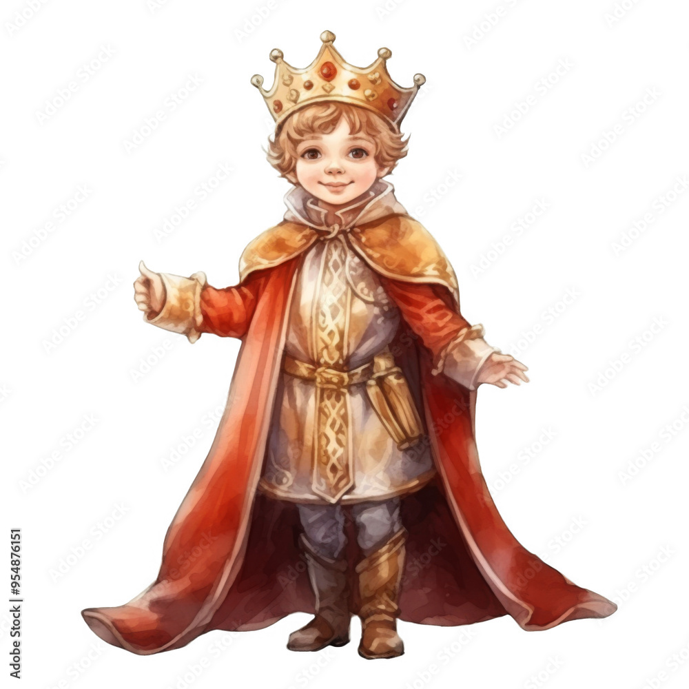 A Young Boy Dressed as a King in a Red Robe and Golden Crown A Young Boy Dressed as a King in a Red Robe and Golden Crown