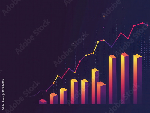 Visual representation of financial investment growth through colorful graphs and bars, showcasing upward trends and data analysis.