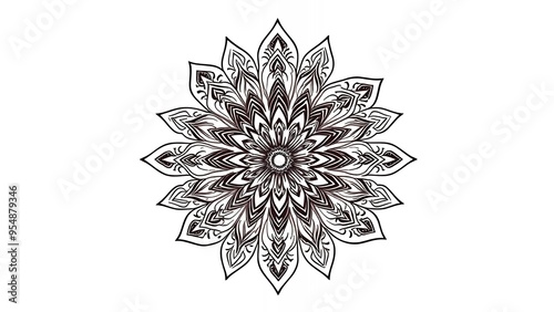 Intricate black and white mandala design with delicate patterns.