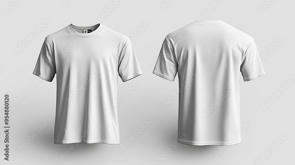 Front and white view Plain White TShirt mockup placed against a white Neutral Background suitable for Fashion Media use Front and white view Plain White TShirt mockup placed against a white Neutral Background suitable for Fashion Media use