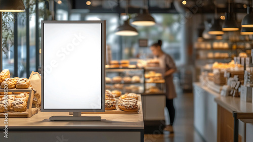 Wallpaper Mural Mockup of a blank white poster in a modern bakery store Torontodigital.ca