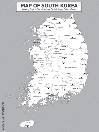 Geography politics map of countries. Map of country with capital, province or state capital, major cities and town. photo