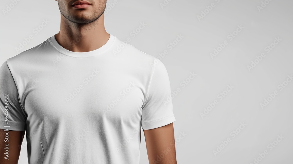 a Plain White TShirt mockup placed against a white Neutral Background suitable for Fashion Media use, copy space a Plain White TShirt mockup placed against a white Neutral Background suitable for Fashion Media use, copy space