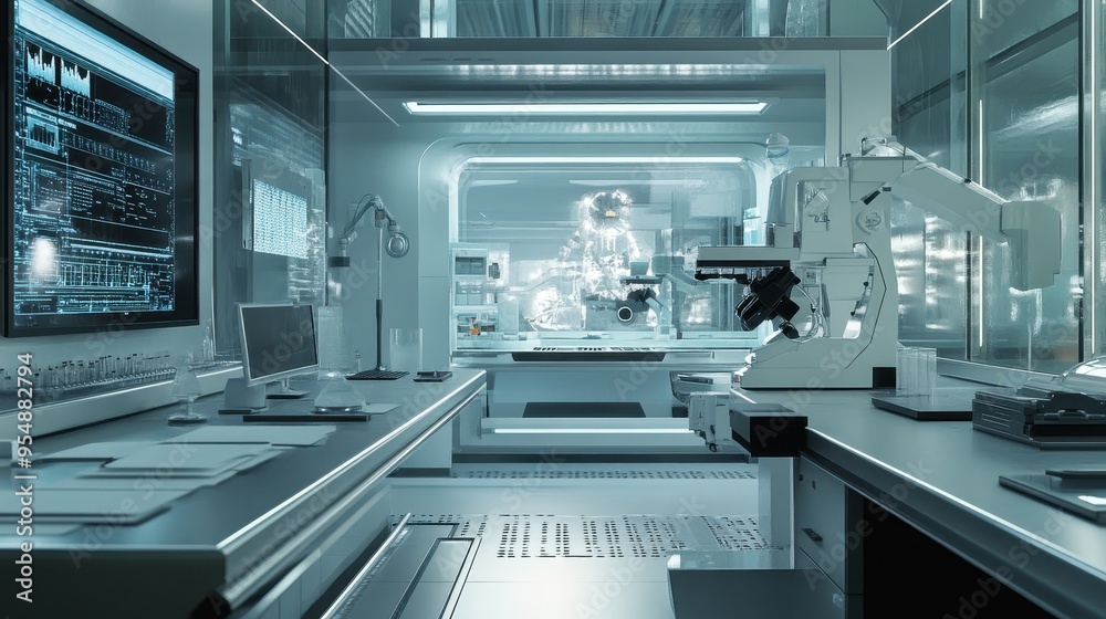 Futuristic Laboratory Workspace with Advanced Technology Equipment Futuristic Laboratory Workspace with Advanced Technology Equipment