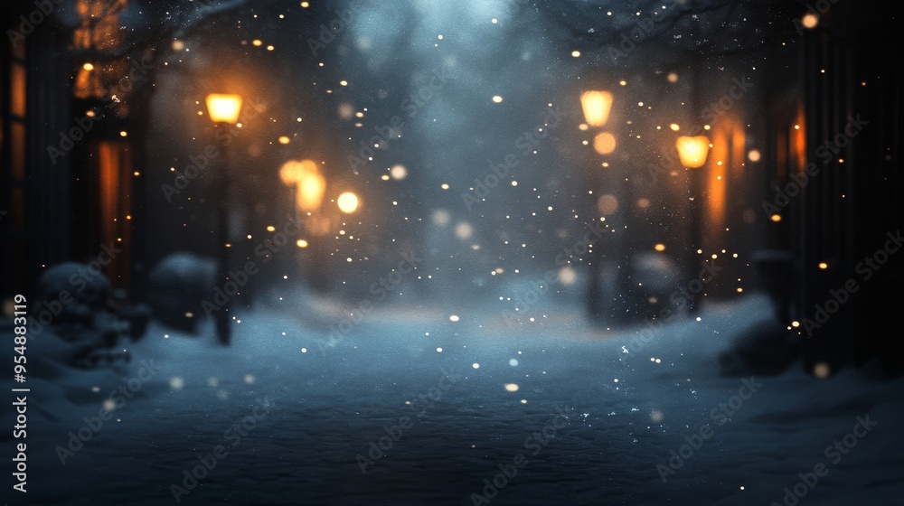 A serene winter scene featuring softly glowing street lamps amidst falling snowflakes in a quiet, atmospheric setting. A serene winter scene featuring softly glowing street lamps amidst falling snowflakes in a quiet, atmospheric setting.