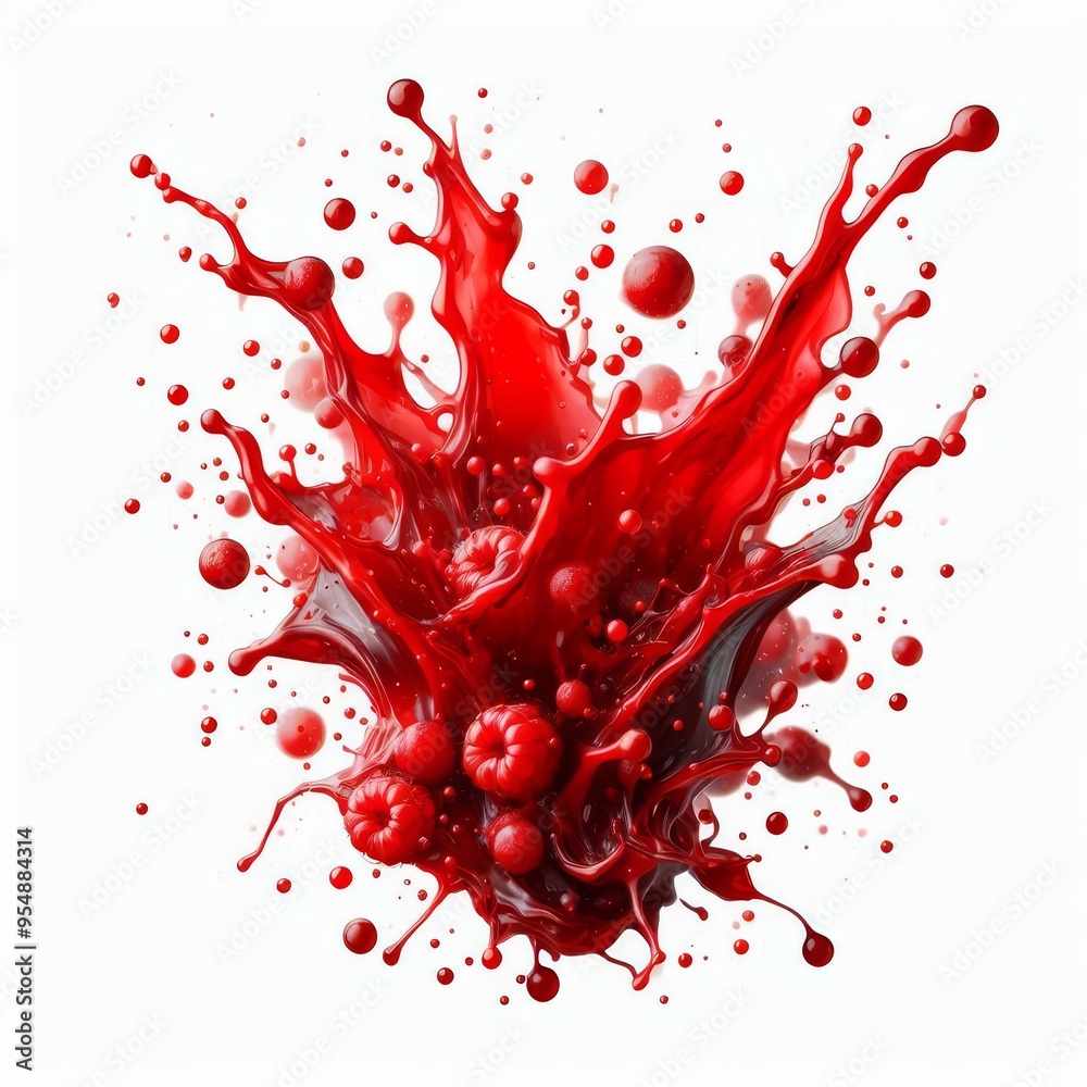 Vibrant and energetic splash of a red liquid similar to red berry jam, syrup, juice or punch, cut out
Vibrant and energetic splash of a red liquid similar to red berry jam, syrup, juice or punch, cut out