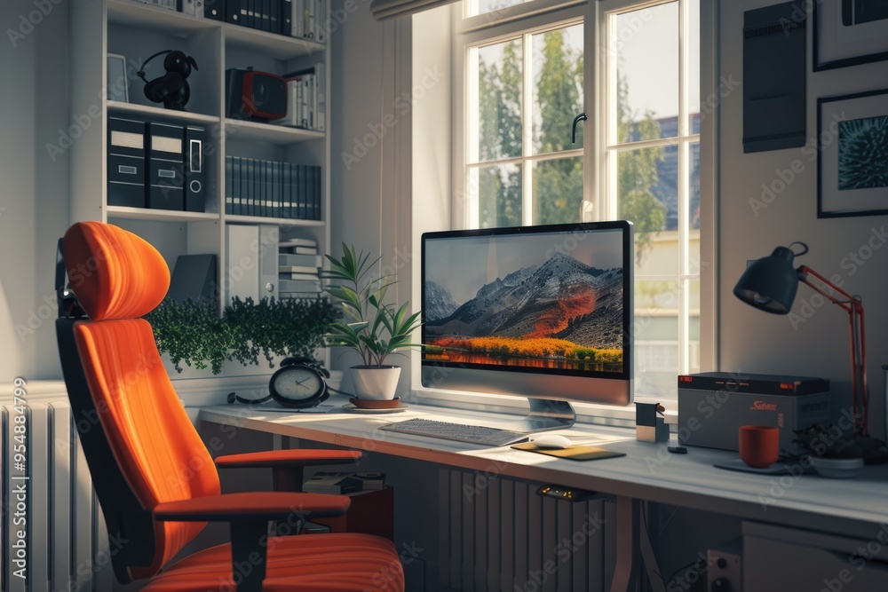 Fototapeta premium Home office setup for remote work or freelance entrepreneurship.