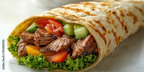 A Close-Up View of a Deliciously Stuffed Tortilla Wrap