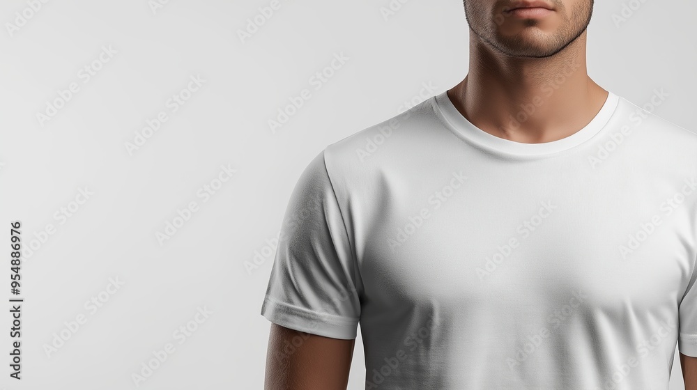 a Plain White TShirt mockup placed against a white Neutral Background suitable for Fashion Media use, copy space a Plain White TShirt mockup placed against a white Neutral Background suitable for Fashion Media use, copy space