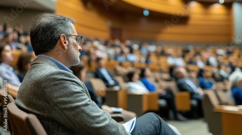 Businessman Attending Conference in Lecture Hall