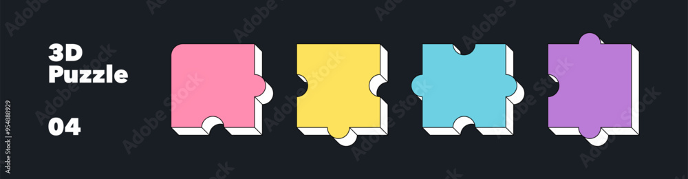Isometric 3d line puzzle of four part isolated on dark background. Concept of jigsaw solution, teamwork for business and infographics. Colorful vector illustration Isometric 3d line puzzle of four part isolated on dark background. Concept of jigsaw solution, teamwork for business and infographics. Colorful vector illustration