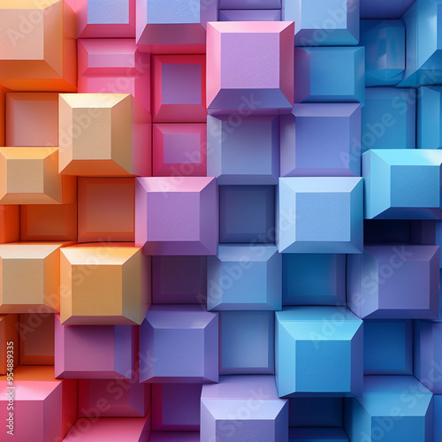  Colorful abstract geometric pattern with 3D cubes in vibrant pastel shades,