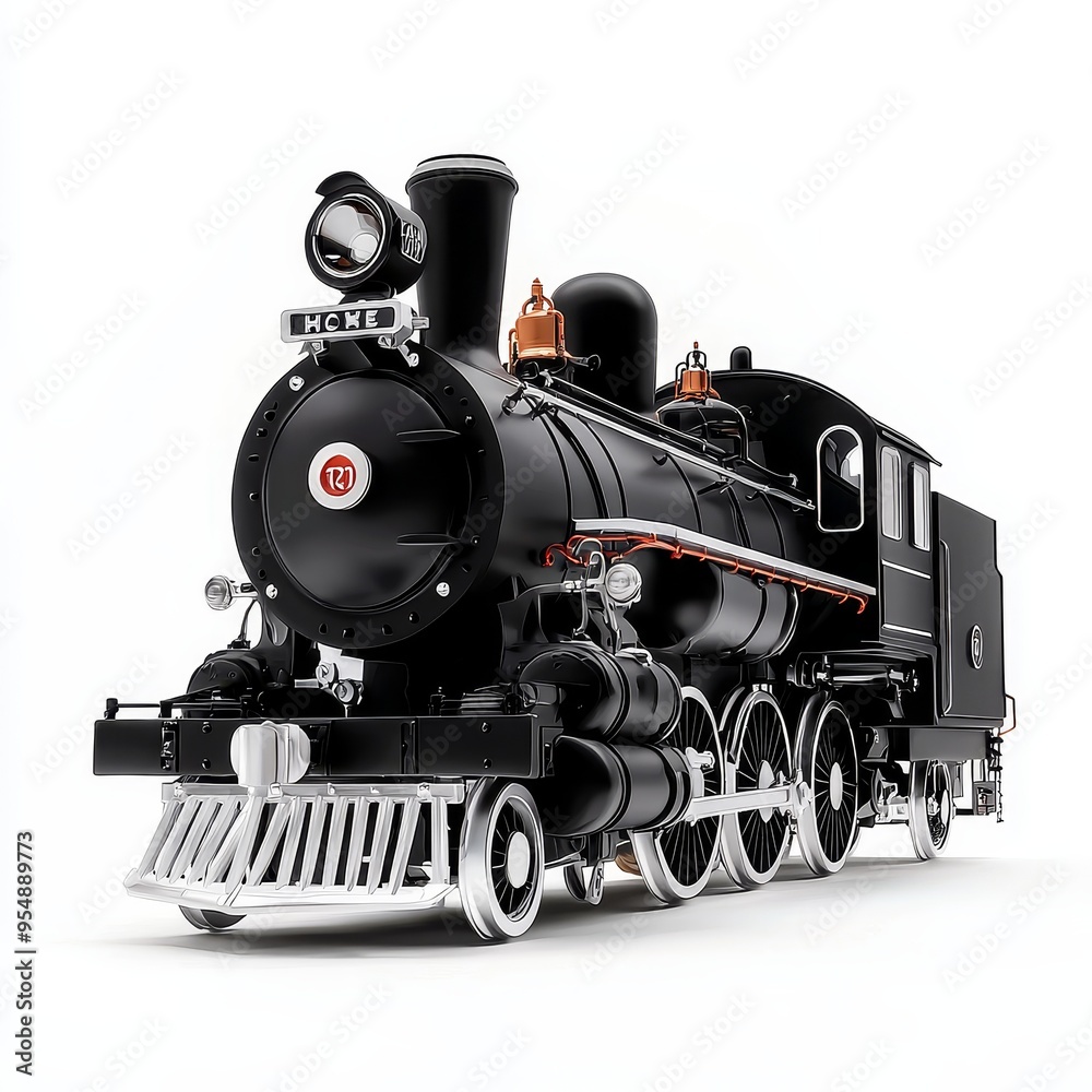 Fototapeta premium A detailed model of a steam locomotive, isolated on white