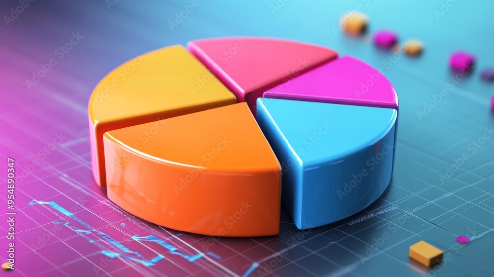 Obraz premium A creative pie chart design with animated segments and dynamic colors, set against a clean, modern background for visual impact.