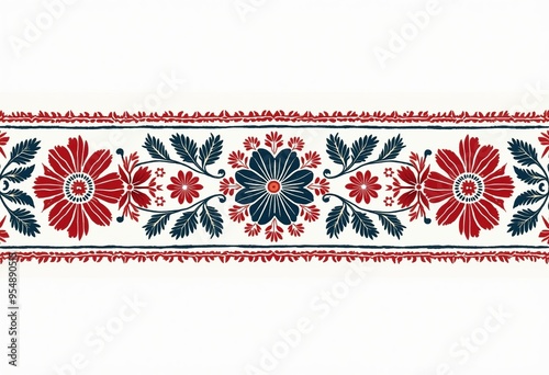 Modern Floral Embroidery Design: Slavic Highlander Folk Symbols in a Minimalist Linear Style | Vector Art photo