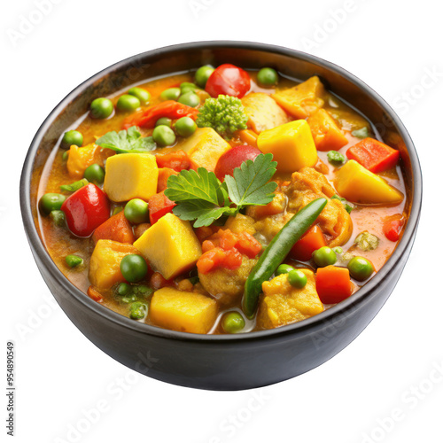 Vegetable curry simmering isolated on transparent background