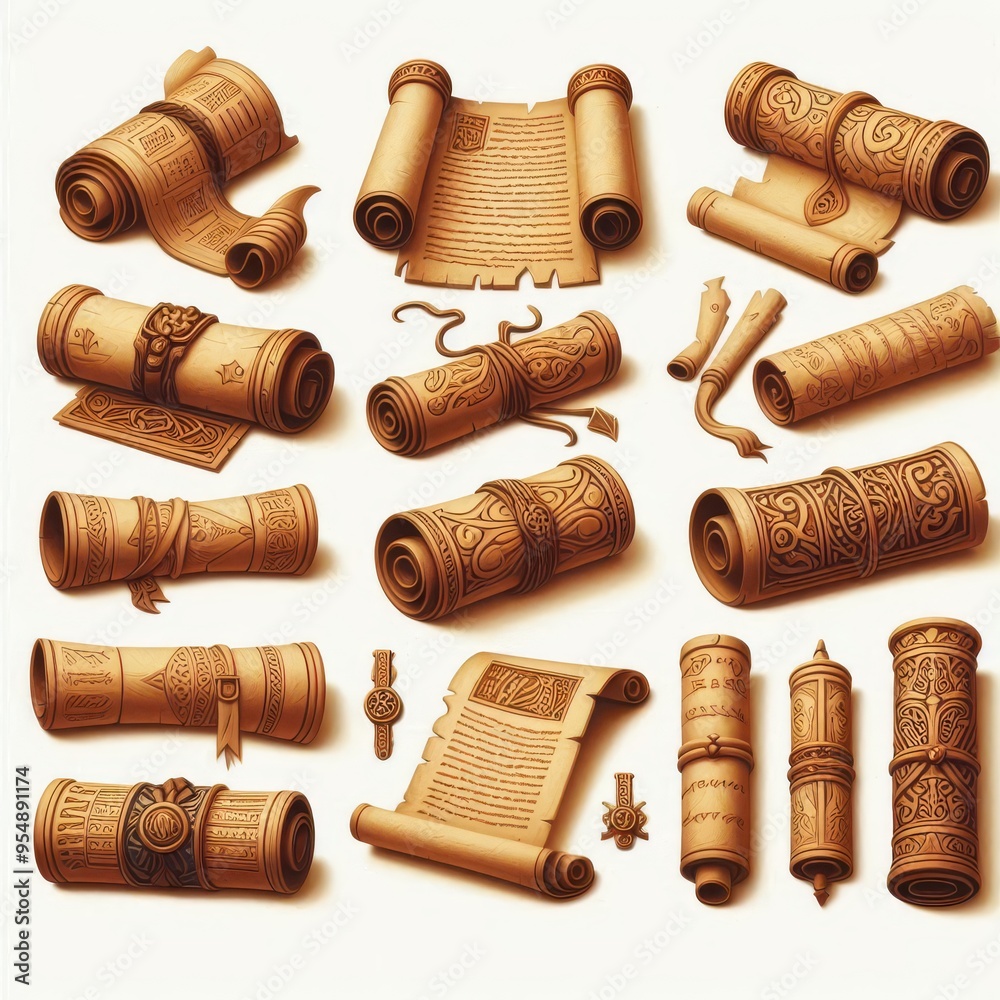 Set of ancient parchment scrolls, cut out
Set of ancient parchment scrolls, cut out
