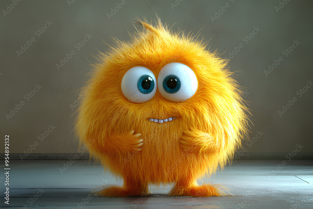 Cute yellow furry monster 3D cartoon character Cute yellow furry monster 3D cartoon character