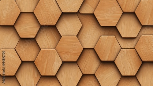 Beautiful close-up of wooden hexagons, showcasing natural grain and texture, ideal for background or design projects.