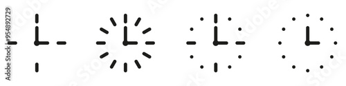 Time icon set in flat style. Timer, alarm, schedule, hourglass, clock icons. Stopwatch symbol. Web icon set.