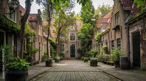 Courtyard in Hofje van Staats: Old Almshouses in Haarlem, Holland photo