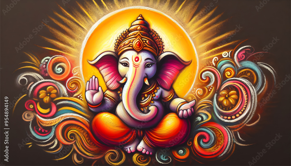 oil pastel color art of God Ganesh oil pastel color art of God Ganesh