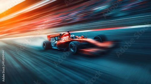 High-speed motion blur of a racing car on the track, capturing the intensity of motorsports.