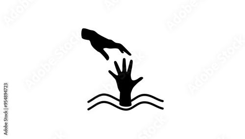 rescue of a drowning man, black isolated silhouette