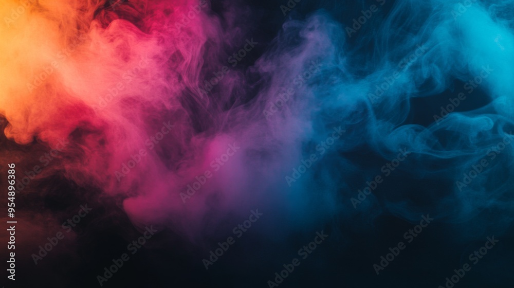 A dramatic burst of colorful smoke in shades of pink, blue, and yellow, swirling and blending together against a dark background. A dramatic burst of colorful smoke in shades of pink, blue, and yellow, swirling and blending together against a dark background.