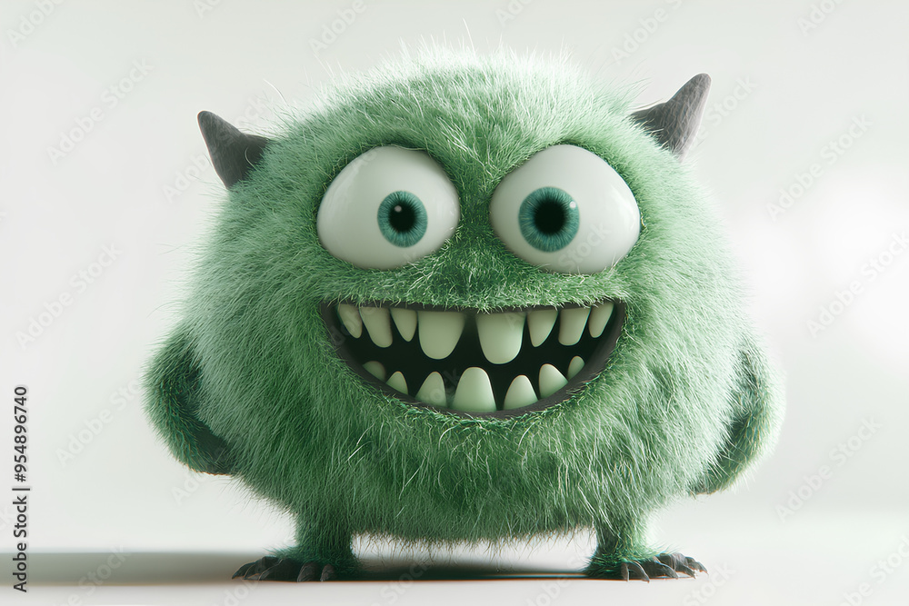 Cute green furry monster 3D cartoon character Cute green furry monster 3D cartoon character