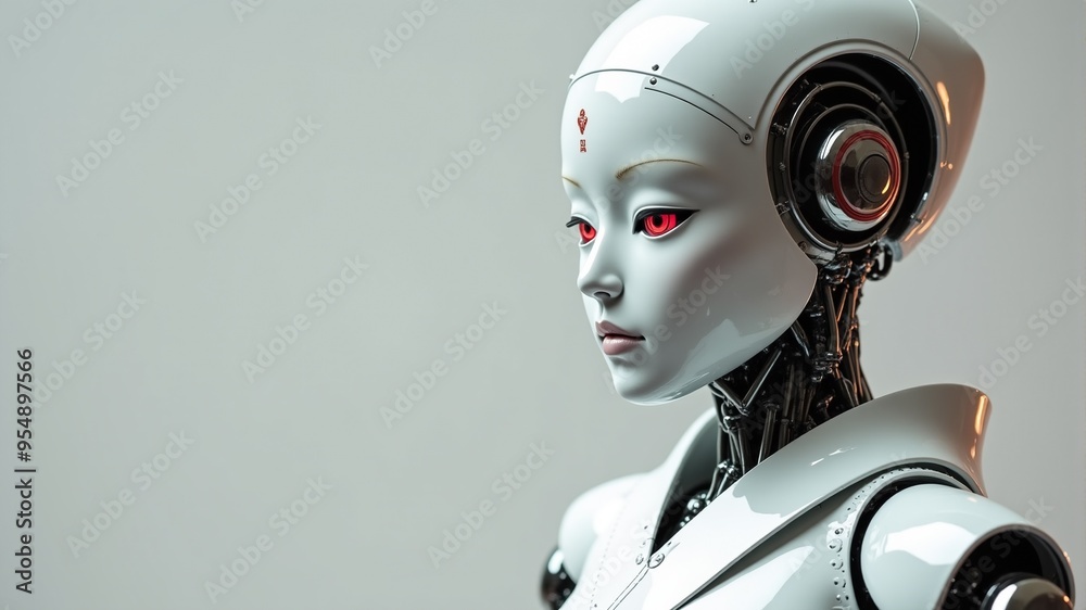 a white robot with a red eyes a white robot with a red eyes