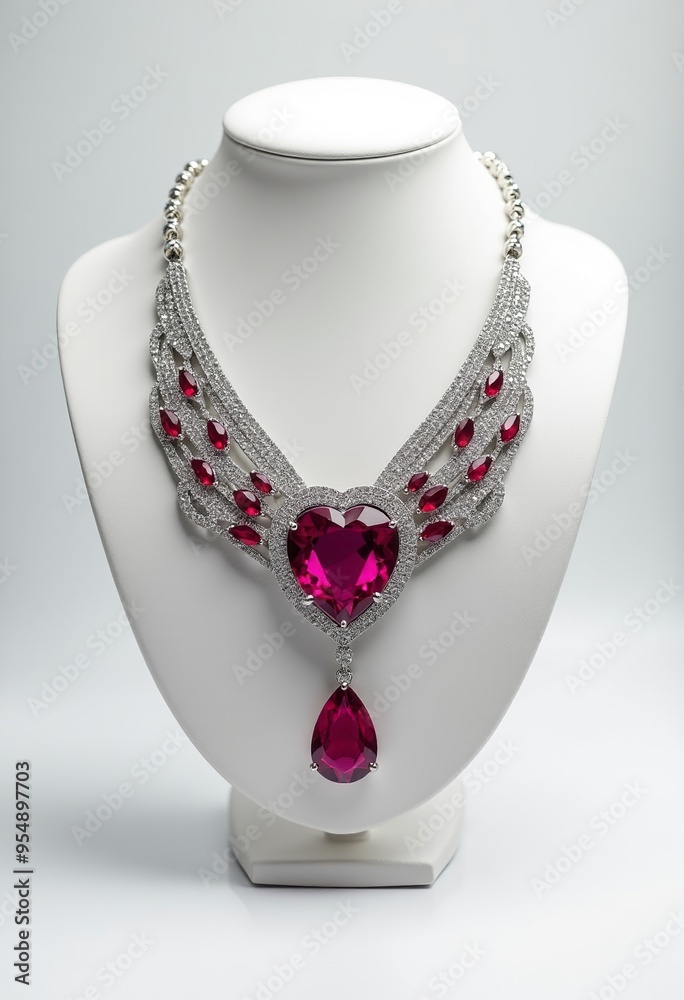 Elegant Ruby Heart Necklace: Fine Jewelry with Sparkling Silver Diamonds